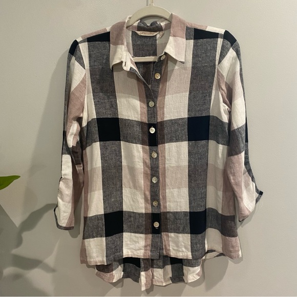 Soft Surroundings Carreaux Plaid Zip Back Button Up Shirt Size XS - Picture 5 of 12